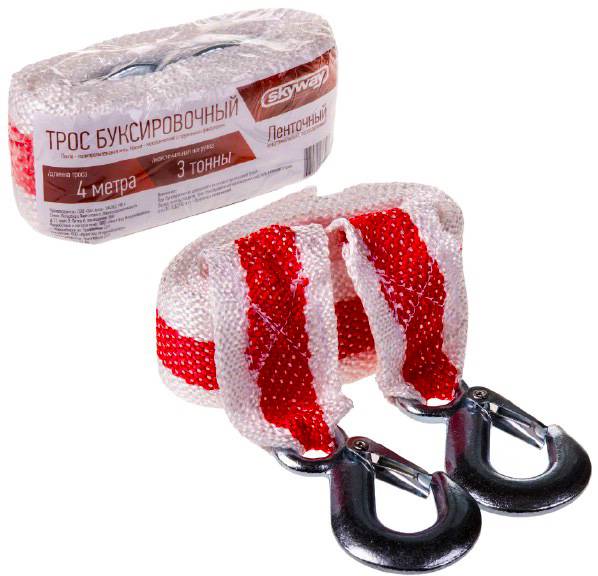 Трос ленточный 3т 4м 2 крюка SKYWAY в пакете
