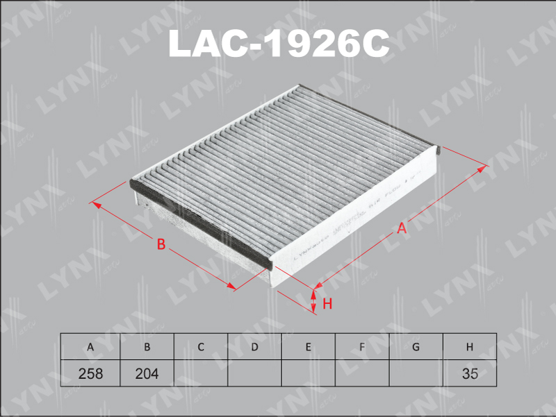 Фильтр салонный LYNX LAC-1926C / CU 25 007