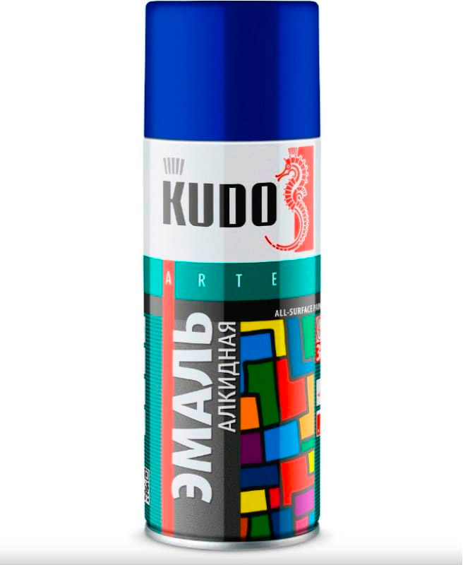 Аэрозольная краска в баллончике KUDO высокопрочная алкидная универсальная синяя 520 мл. KU-1011