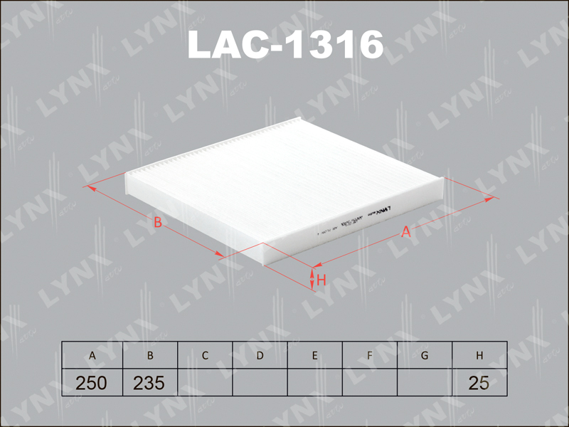 Фильтр салонный LYNX LAC-1316 / CU 2544