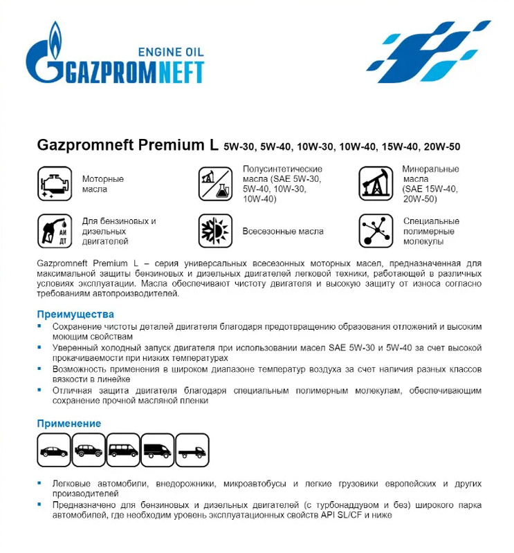 Моторное масло GAZPROMNEFT Premium L 10W40 полусинтетика 4л