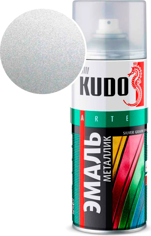 Аэрозольная краска в баллончике KUDO высокопрочная алкидная универсальная серебро 520 мл. KU-1026