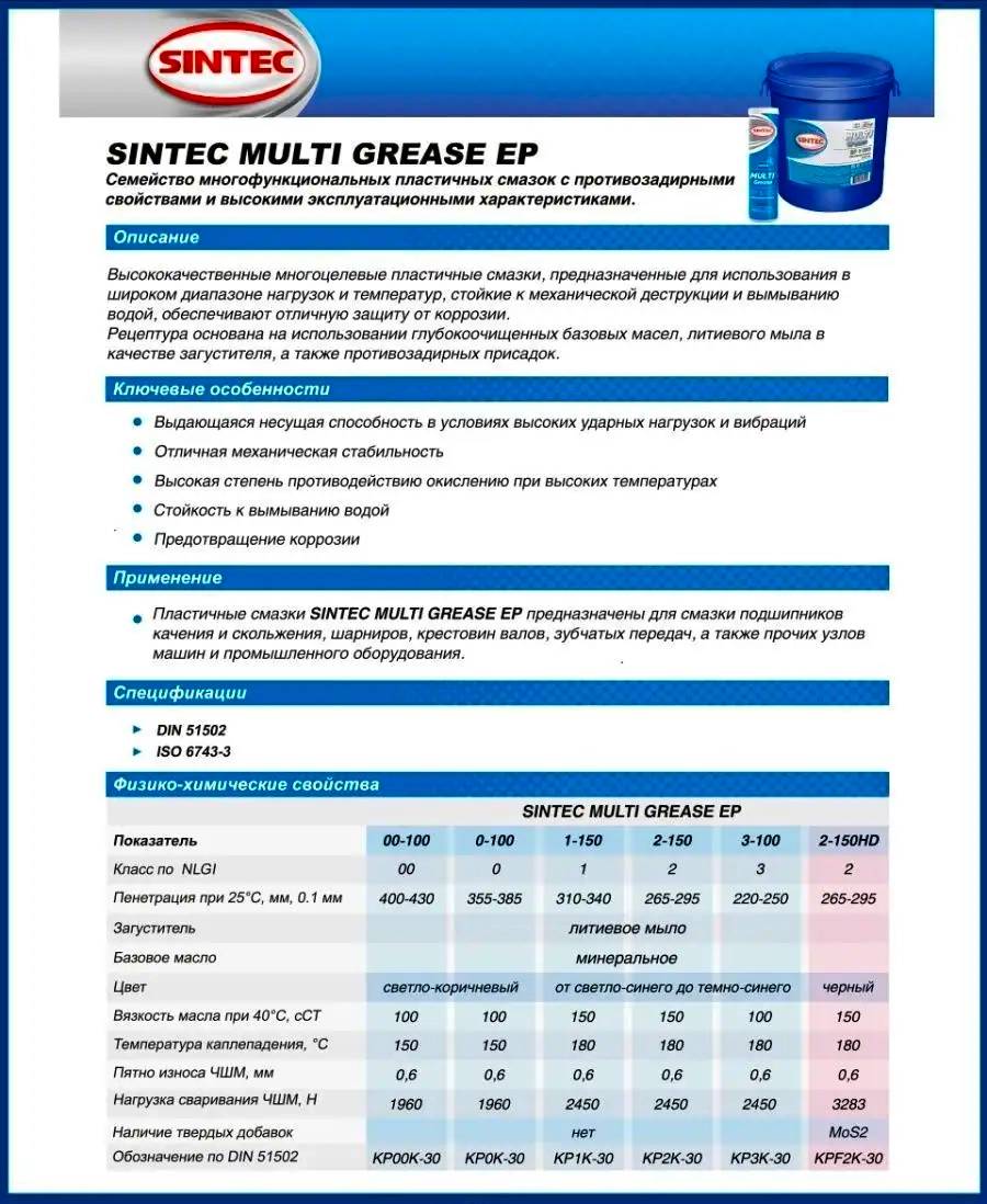 Пластичная смазка SINTEC MULTI GREASE EP 2-150 390 гр