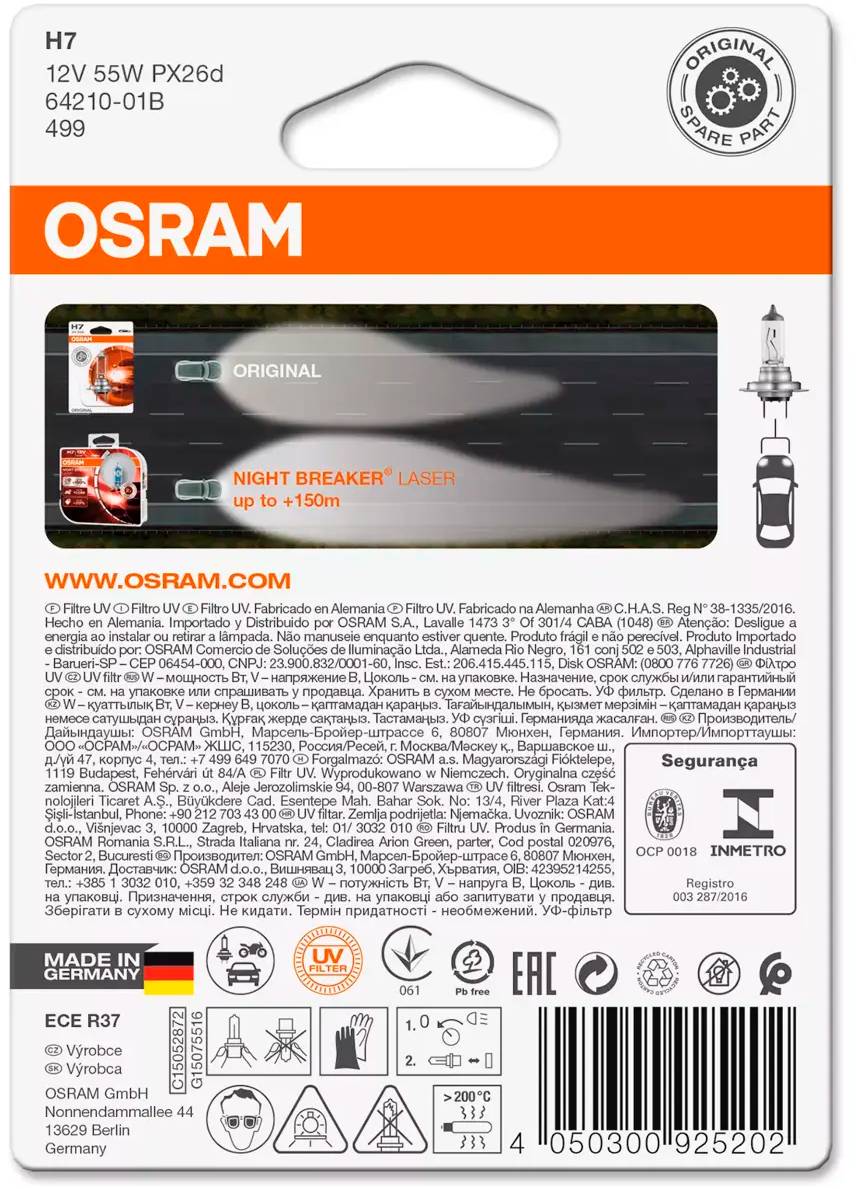 Лампа автомобильная Osram H7 12V-55W