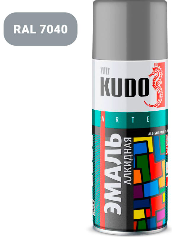 Аэрозольная краска в баллончике KUDO высокопрочная алкидная универсальная серая 520 мл. KU-1018