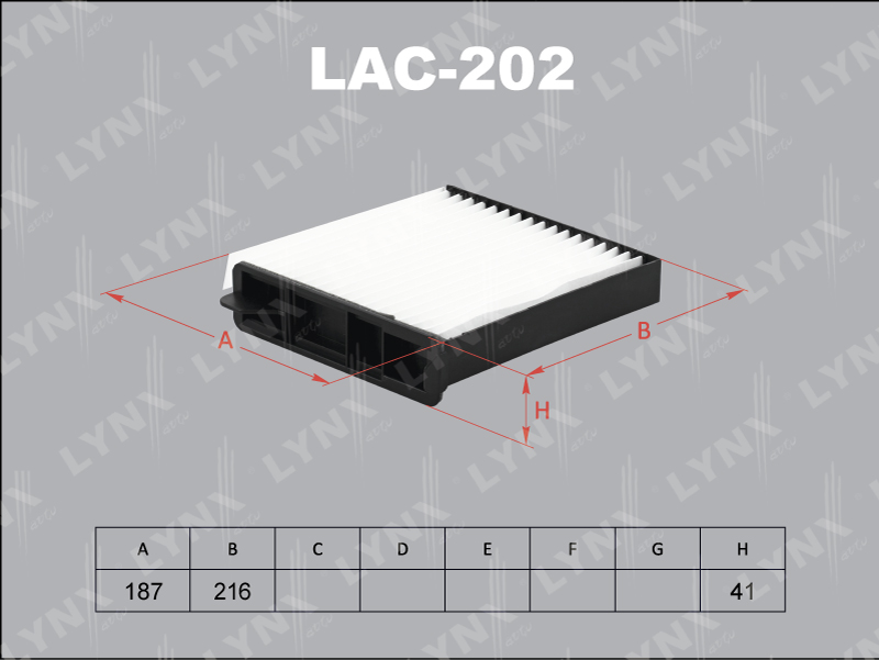 Фильтр салонный LYNX LAC-202 / AC-204 reno / MC-2036