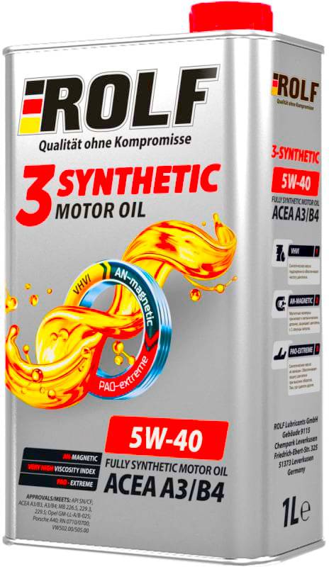 Моторное масло синтетическое ROLF 3-Synthetic 5W-40 A3/В4 1л.