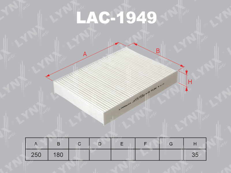 Фильтр салонный LYNX LAC-1949 CU 25 003
