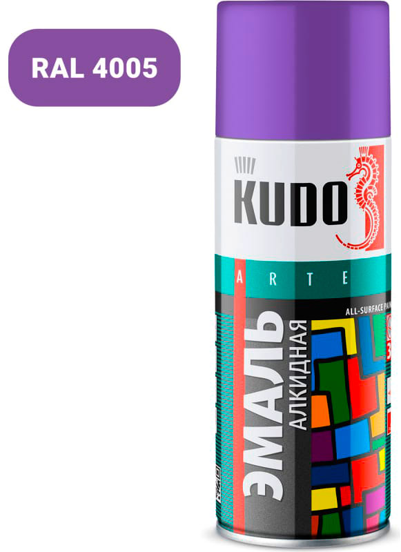 Аэрозольная краска в баллончике KUDO высокопрочная алкидная универсальная сиреневая 520 мл. KU-1021