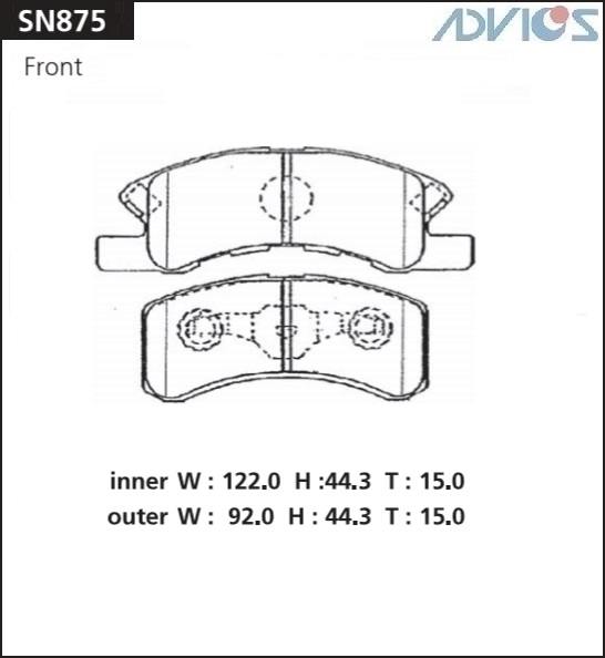 Колодки тормозные дисковые ADVICS SN875