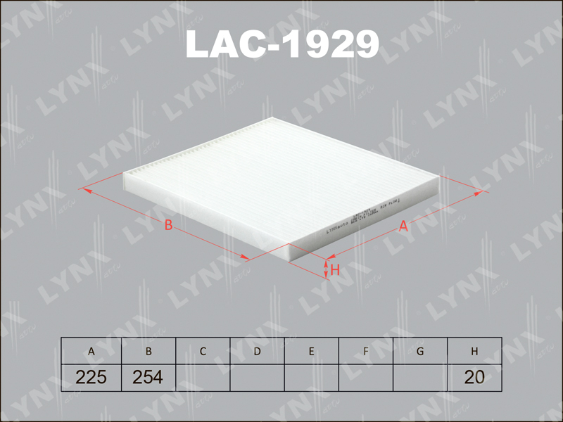 Фильтр салонный LYNX LAC-1929 CU 26 017