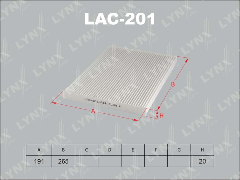 Фильтр салонный LYNX LAC-201 / AC-207 / MC-330