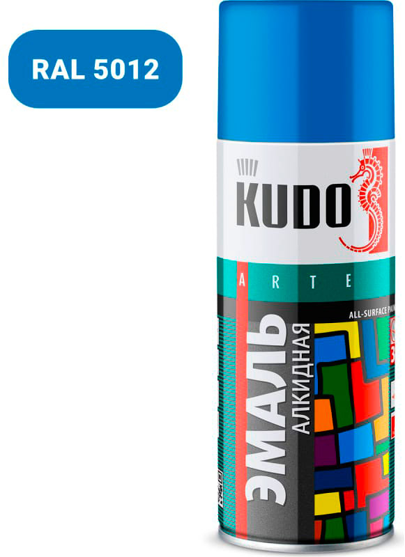 Аэрозольная краска в баллончике KUDO высокопрочная алкидная универсальная голубая 520 мл. KU-1010