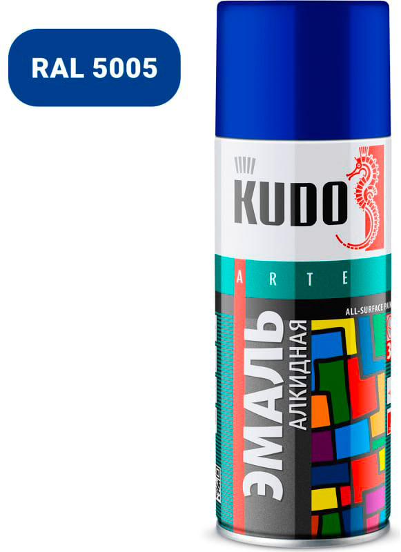 Аэрозольная краска в баллончике KUDO высокопрочная алкидная универсальная синяя 520 мл. KU-1011