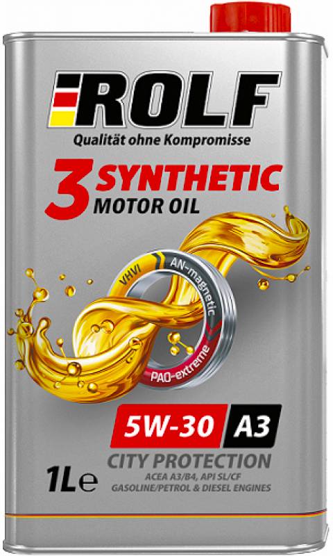 Моторное масло синтетическое ROLF 3-Synthetic 5W-30 A3/В4 1л.