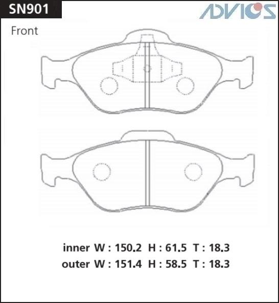 Колодки тормозные дисковые ADVICS SN901