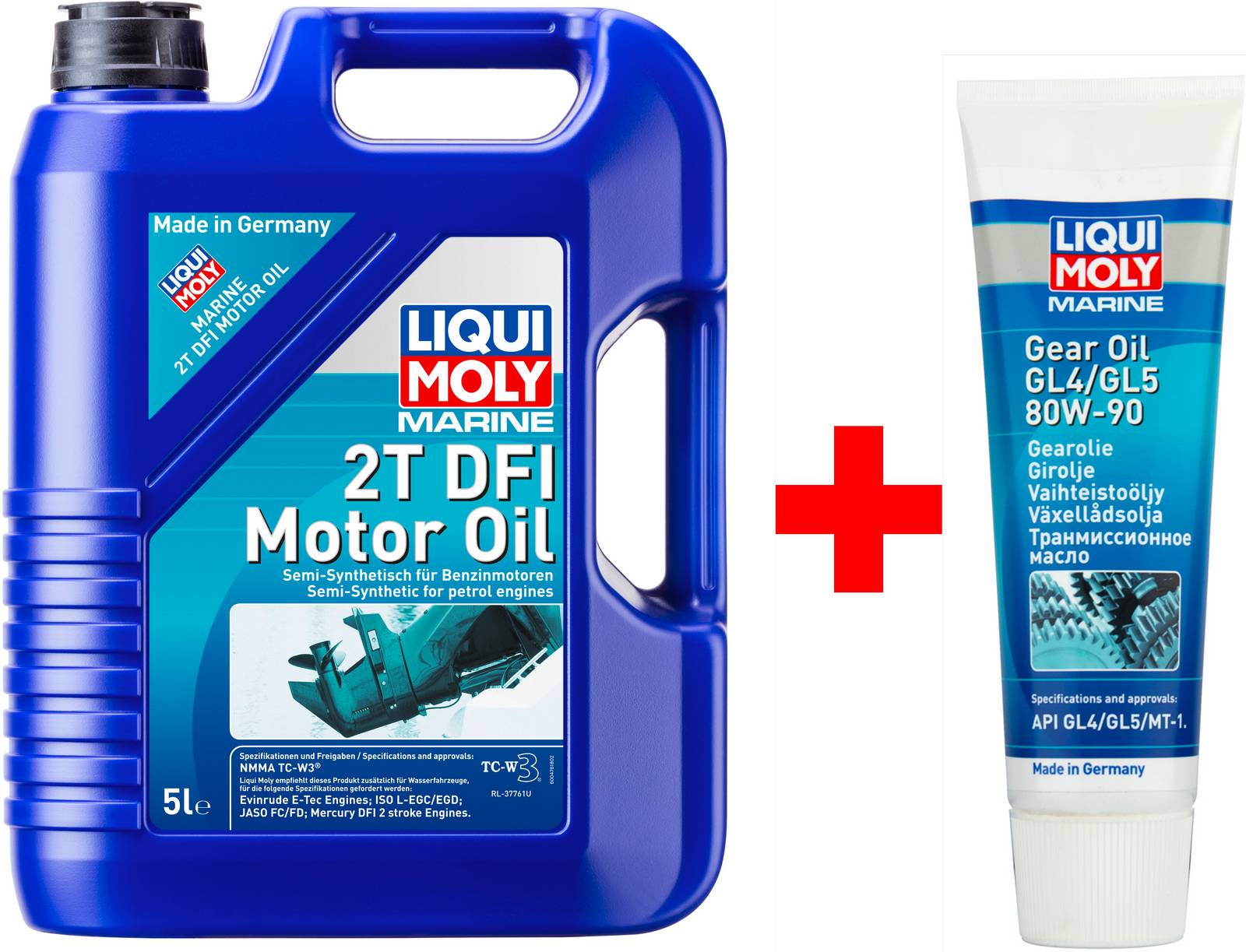 Моторное масло для водной техники Liqui Moly Marine 2T DFI Motor Oil 5л + трансмиссионное масло Marine Gear Oil 80W-90 0,25л в Подарок