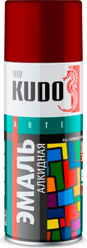 Аэрозольная краска в баллончике KUDO высокопрочная алкидная универсальная темно-красная 520 мл. KU-10042