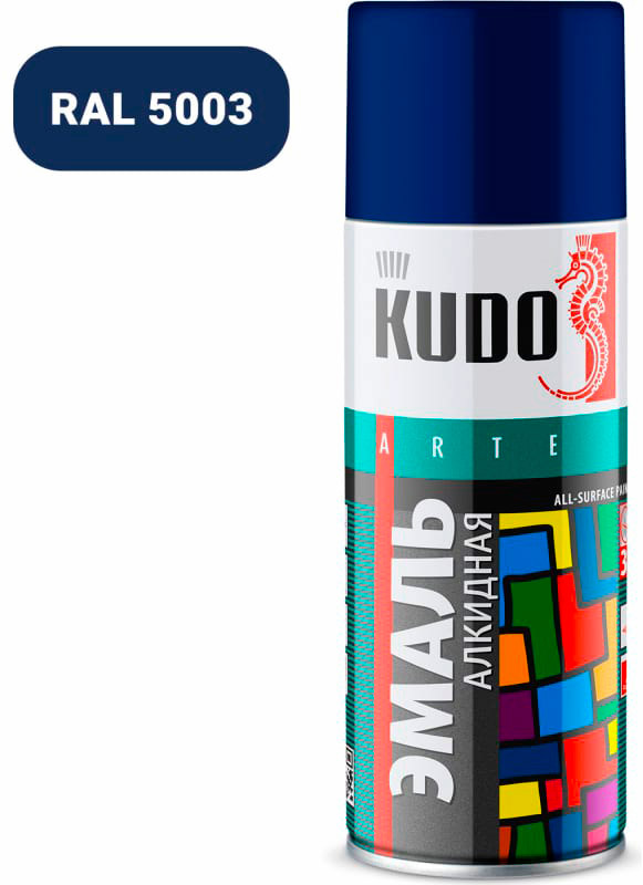 Аэрозольная краска в баллончике KUDO высокопрочная алкидная универсальная темно-синяя 520 мл. KU-10113
