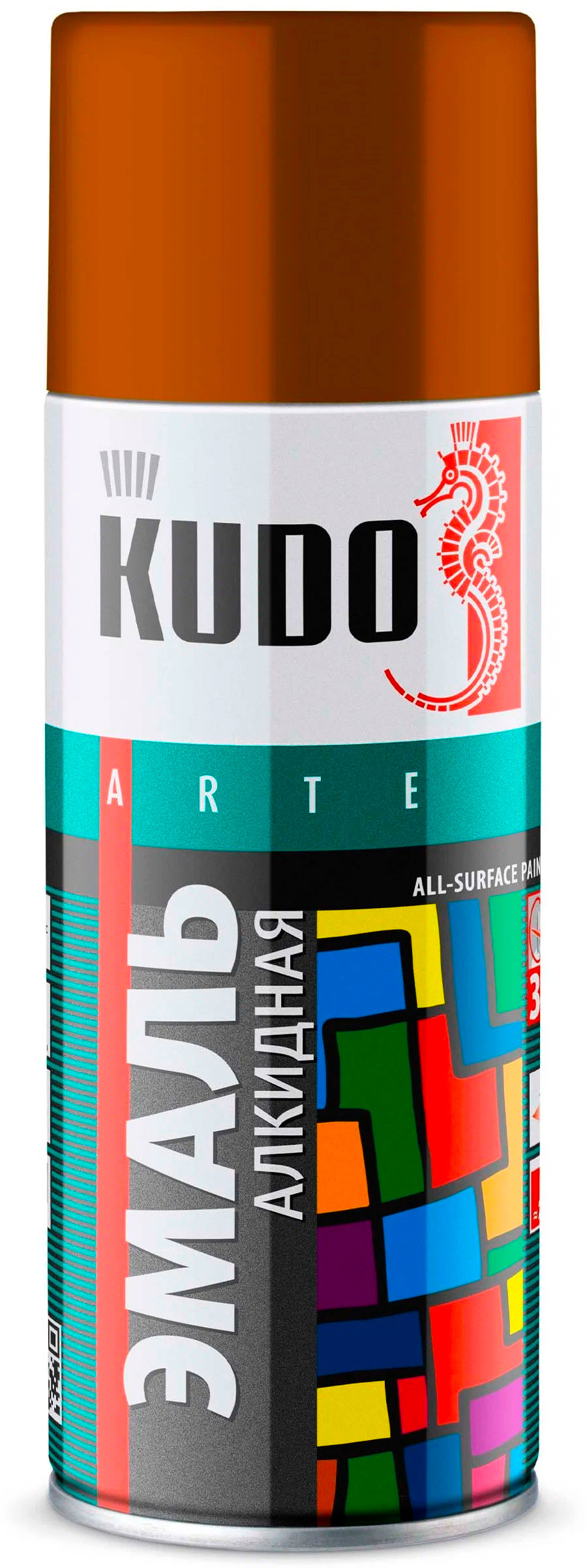 Аэрозольная краска в баллончике KUDO высокопрочная алкидная универсальная охра 520 мл. KU-1022