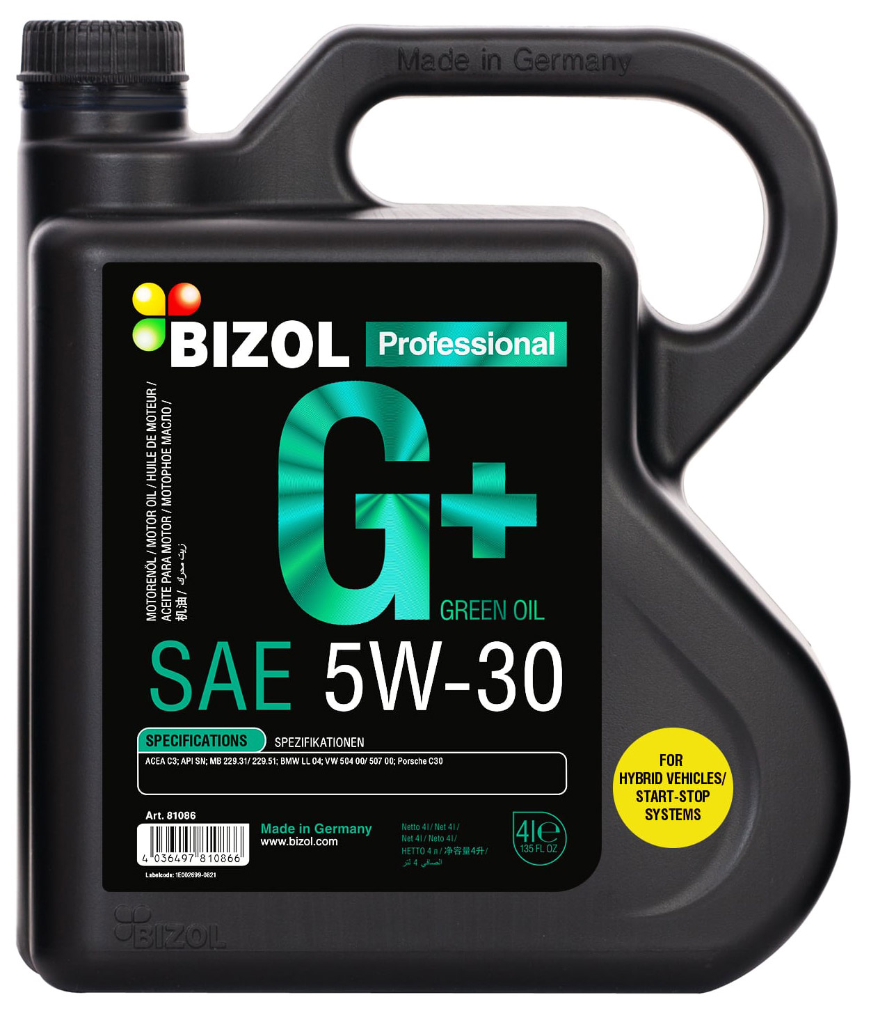 Моторное масло синтетическое BIZOL Green Oil+  5W30 4л