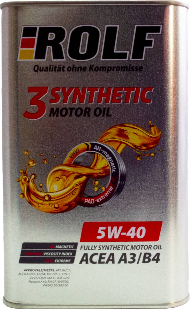 Моторное масло синтетическое ROLF 3-Synthetic 5W-40 A3/В4 1л.