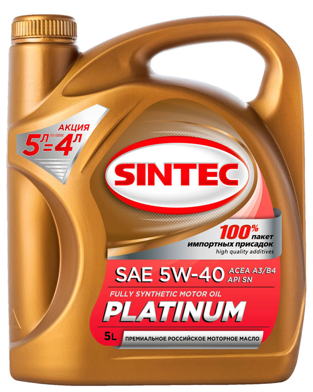 Масло моторное Sintec Platinum 5w40 SN АКЦИЯ 5л по цене 4л