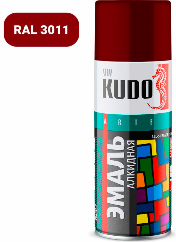 Аэрозольная краска в баллончике KUDO высокопрочная алкидная универсальная вишня 520 мл. KU-1004
