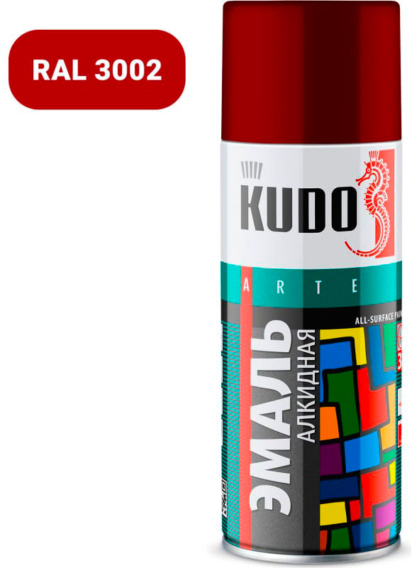 Аэрозольная краска в баллончике KUDO высокопрочная алкидная универсальная темно-красная 520 мл. KU-10042
