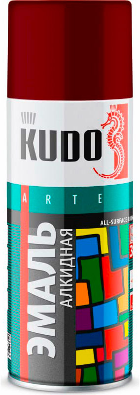 Аэрозольная краска в баллончике KUDO высокопрочная алкидная универсальная вишня 520 мл. KU-1004