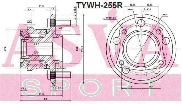 Asva TYWH-255R Ступица колеса заднего