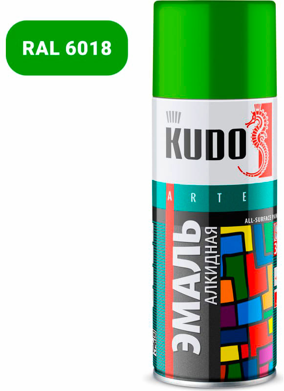 Аэрозольная краска в баллончике KUDO высокопрочная алкидная универсальная салатовый 520 мл. KU-10088