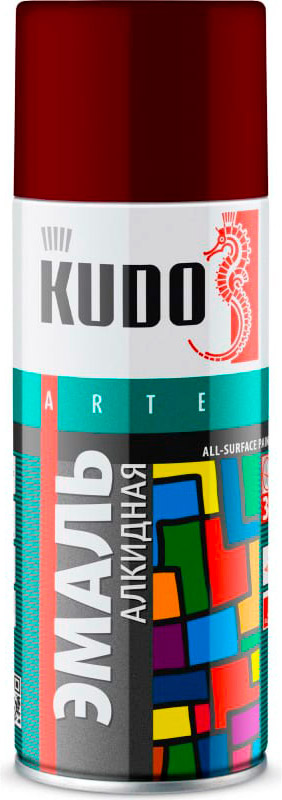 Аэрозольная краска в баллончике KUDO высокопрочная алкидная универсальная бордовый 520 мл. KU-10045