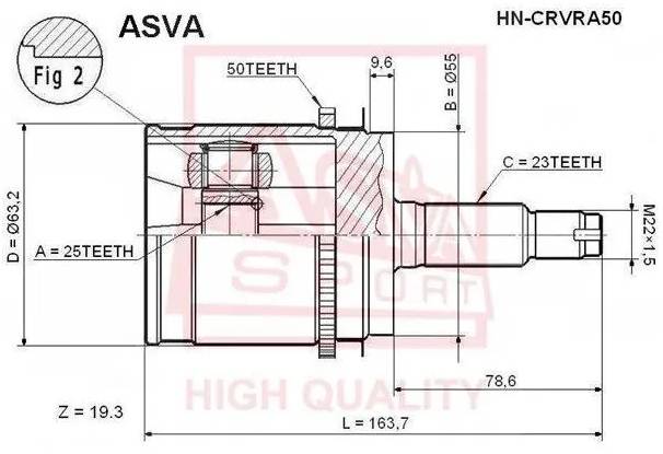 Шрус внешний ASVA HN-CRVRA50