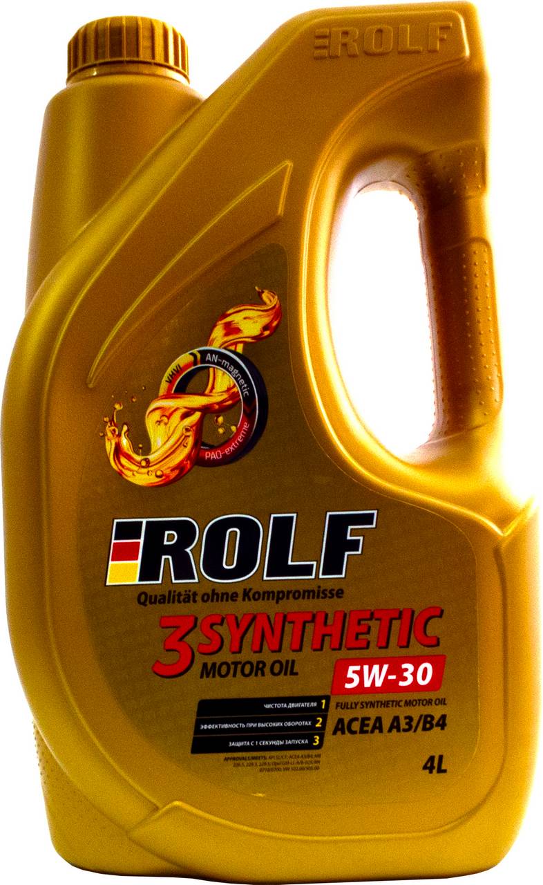 Моторное масло синтетическое ROLF 3-Synthetic 5W-30 A3/В4 4л.