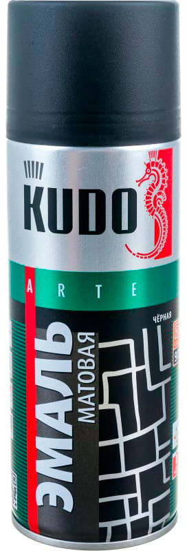 Аэрозольная краска в баллончике KUDO высокопрочная алкидная универсальная чёрная матовая 520 мл. KU-1102