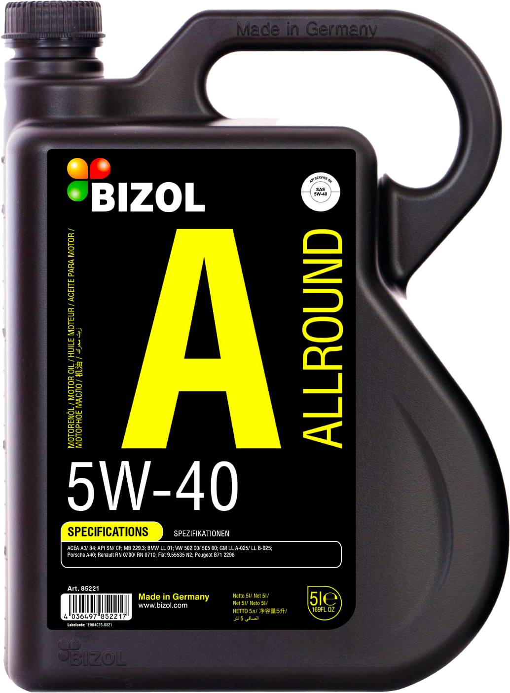 Моторное масло BIZOL Allround 5W-40 (5л по цене 4л)