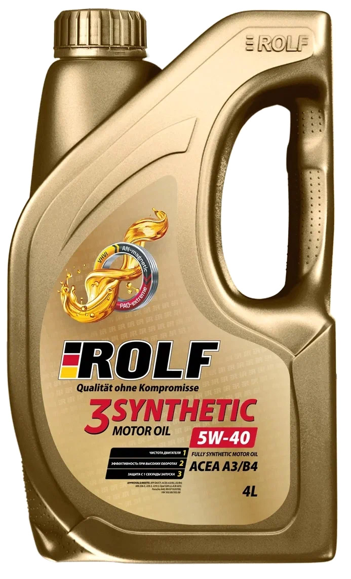 Моторное масло синтетическое ROLF 3-Synthetic 5W-40 ACEA A3/В4 4л.