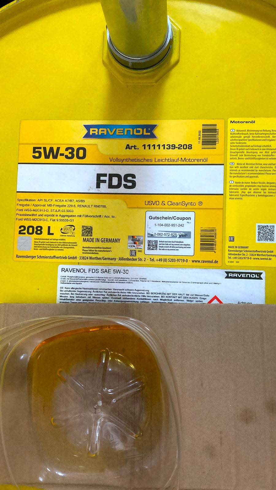 Моторное масло синтетическое Ravenol FDS 5W30 на розлив